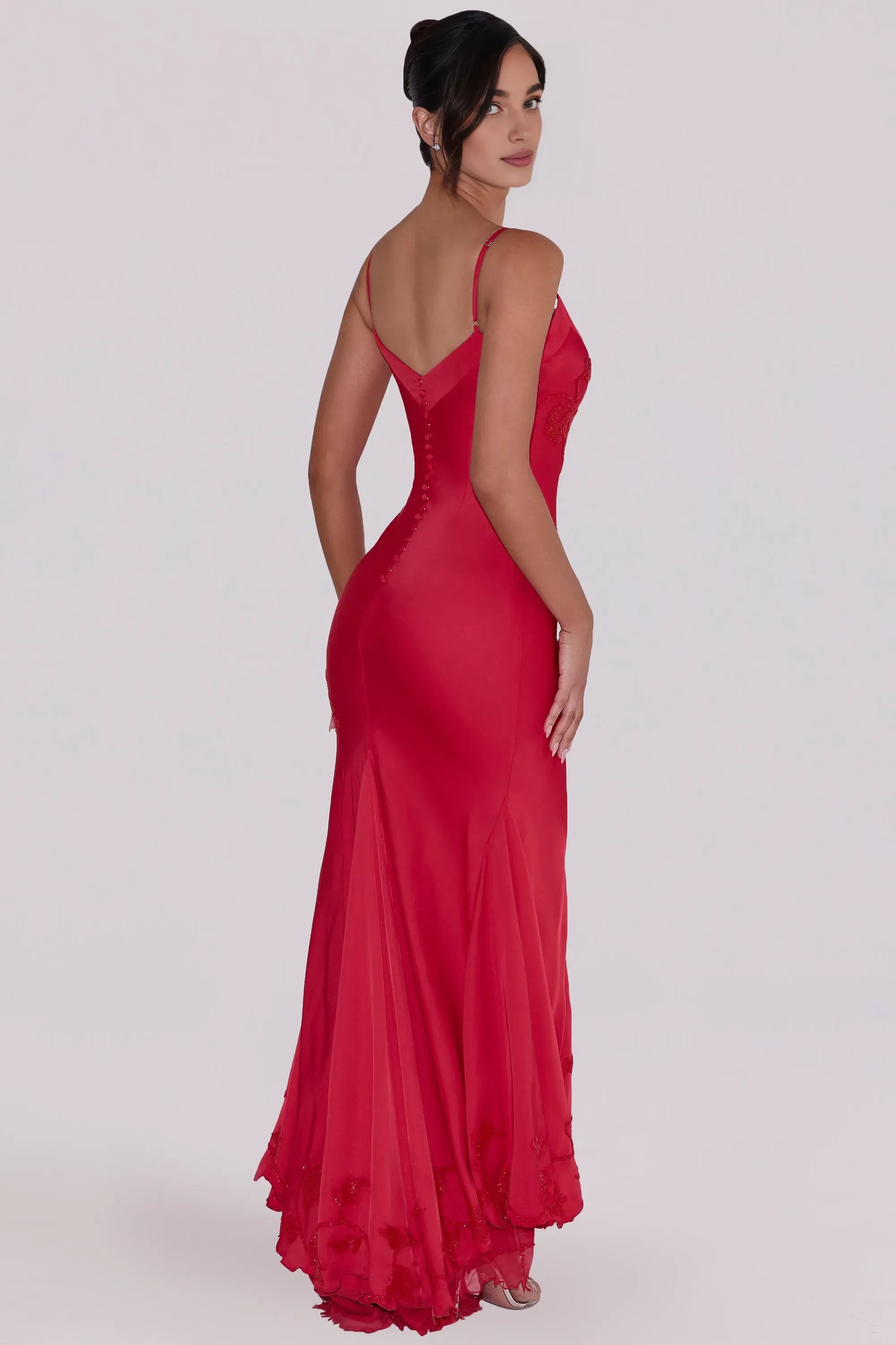 Chic Mermaid V-Neck Spaghetti Strap Low Back Floor-Length Cocktail Dress