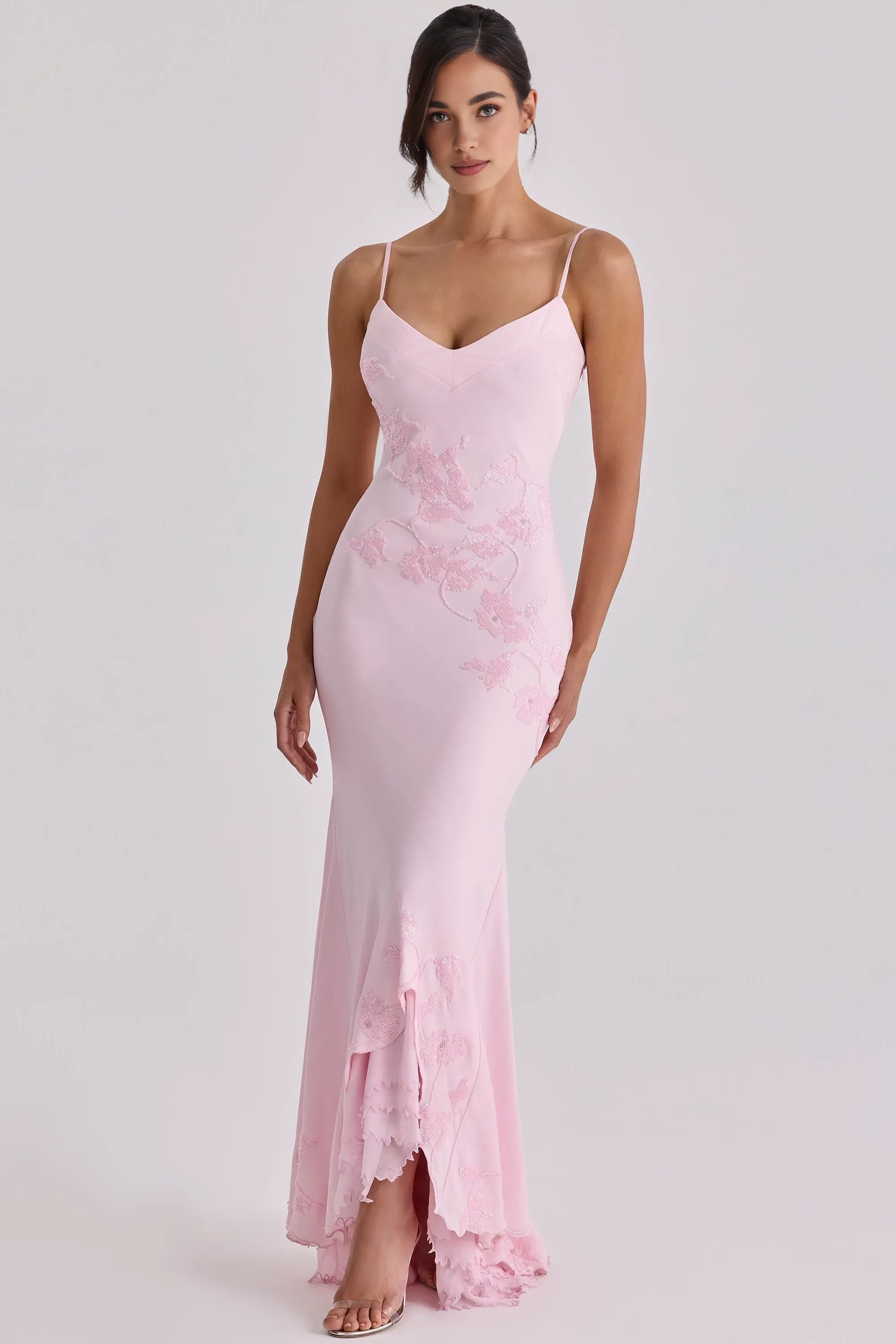 Chic Mermaid V-Neck Spaghetti Strap Low Back Floor-Length Cocktail Dress