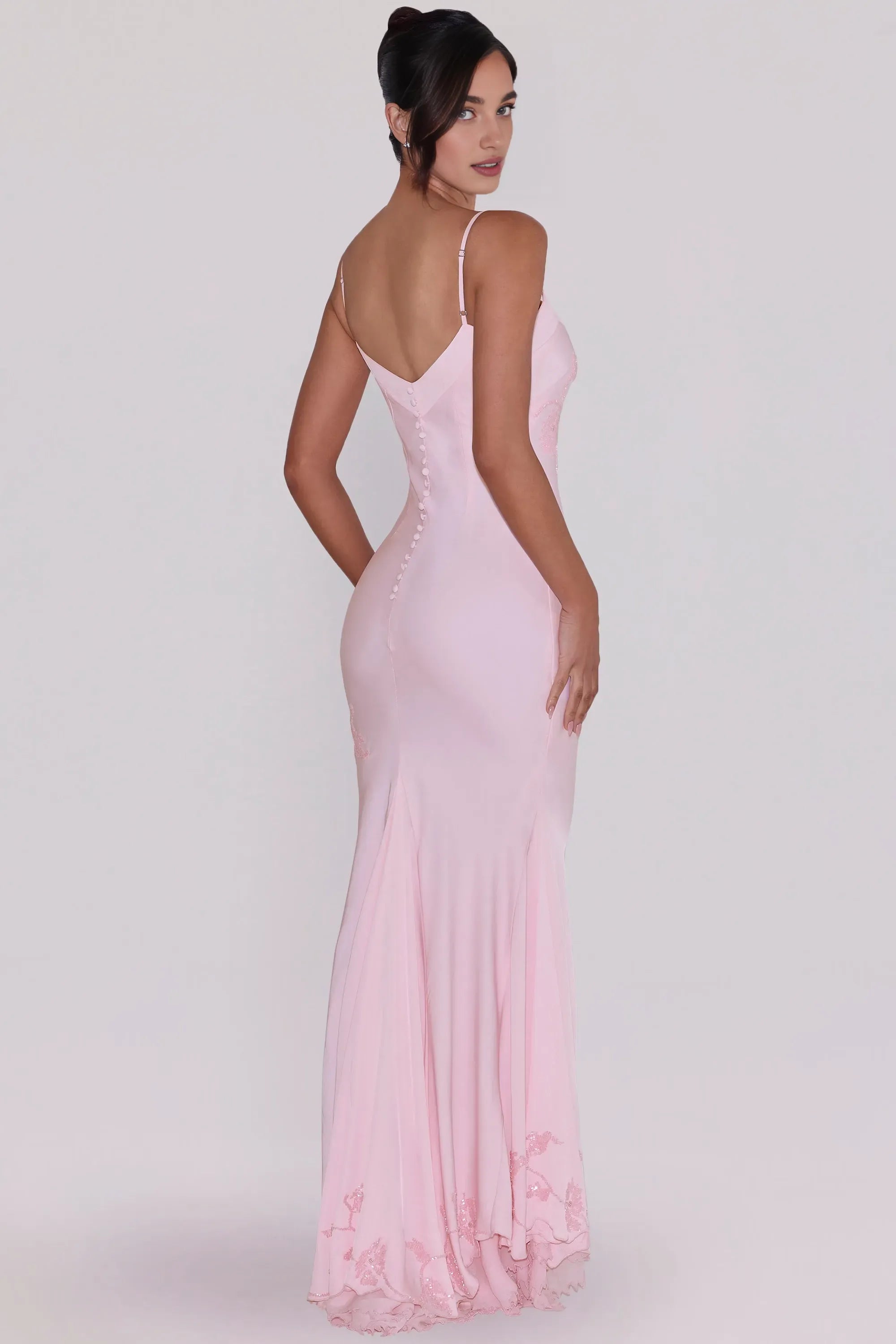 Chic Mermaid V-Neck Spaghetti Strap Low Back Floor-Length Cocktail Dress