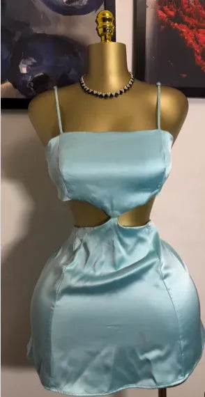 Chic Spaghetti Strap Satin Mini Dress with Cutout & Tie Back