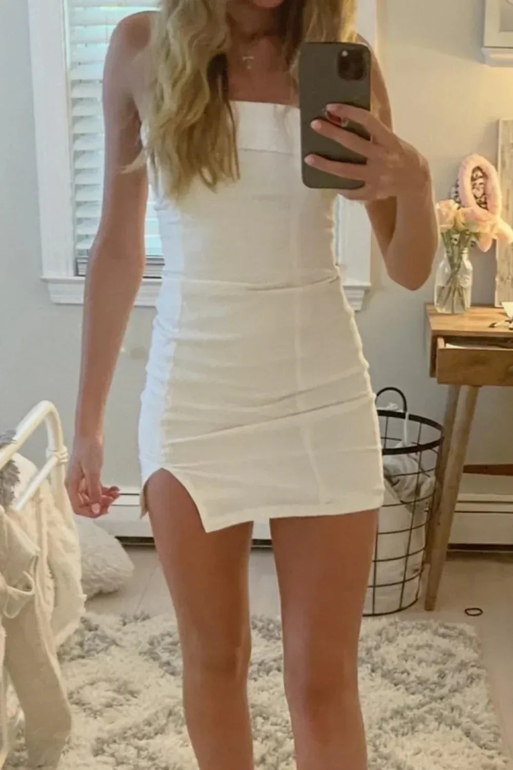 Chic Strapless Bodycon Mini Dress with Side Slit