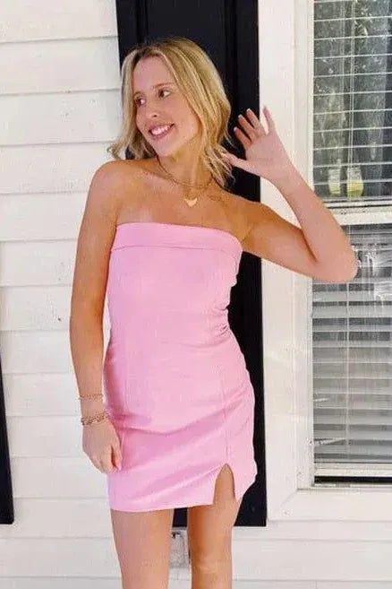 Chic Strapless Bodycon Mini Dress with Side Slit