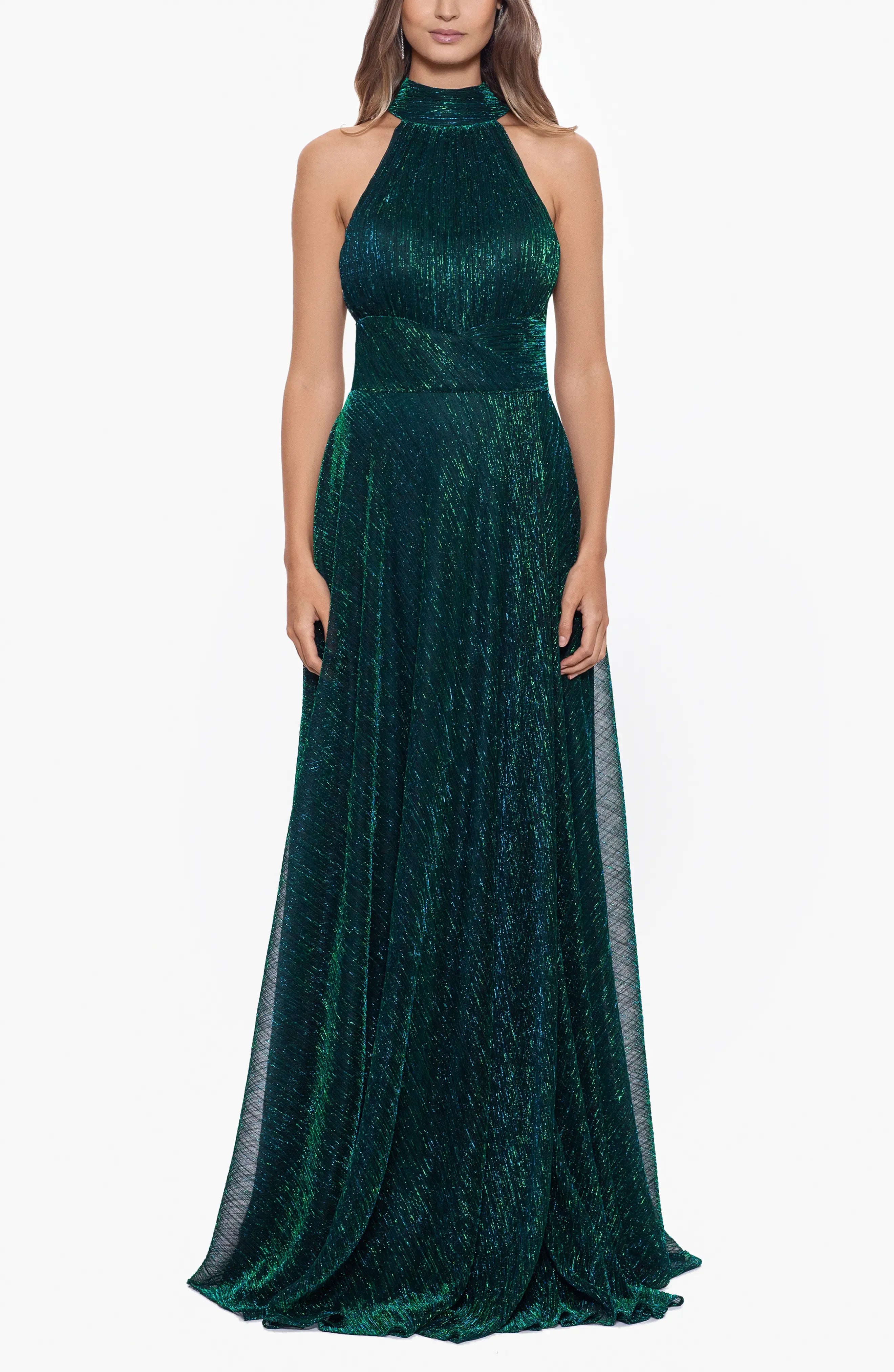 Chic A-Line Halter Neck Sleeveless Zipper Up Sweep/Brush Train Prom Dress