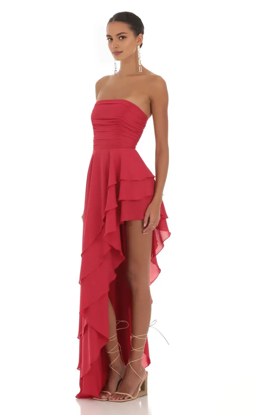 Chic A-Line/Princess Strapless Neck Sleeveless Backless Floor-Length Prom Dress