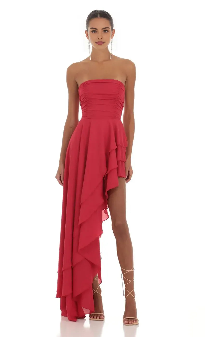 Chic A-Line/Princess Strapless Neck Sleeveless Backless Floor-Length Prom Dress