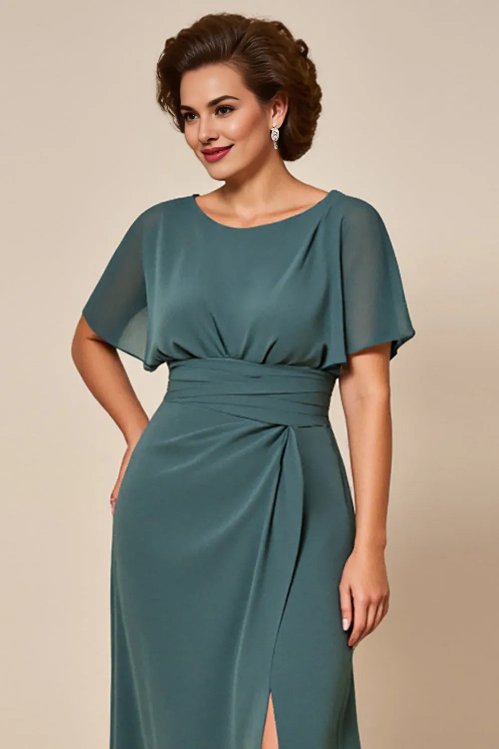 Chic A-Line Scoop Neck Short Sleeves Keyhole Ankle-Length Mother of the Bride Dress