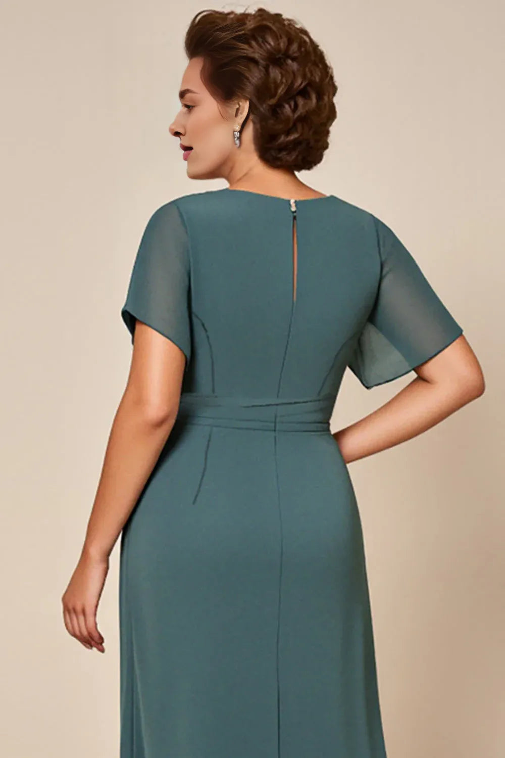 Chic A-Line Scoop Neck Short Sleeves Keyhole Ankle-Length Mother of the Bride Dress