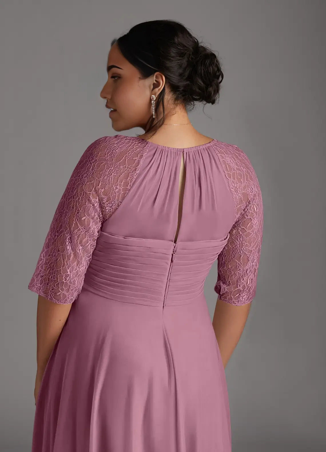 Chic A-Line Scoop Neck Three-Quarter Sleeve Back Zip Tea-Length Plus Size Mother of the Bride Dress