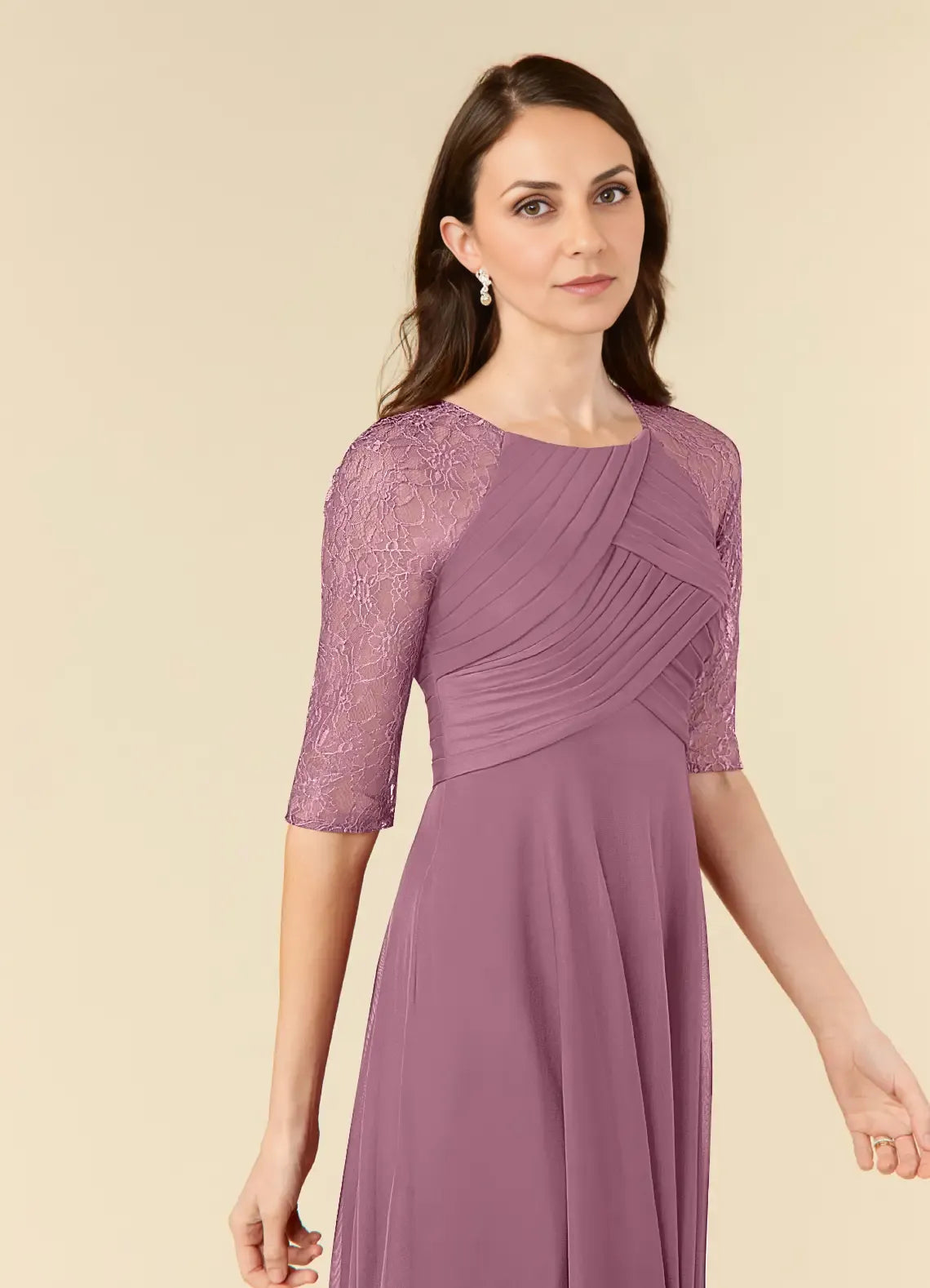 Chic A-Line Scoop Neck Three-Quarter Sleeve Back Zip Tea-Length Mother of the Bride Dress