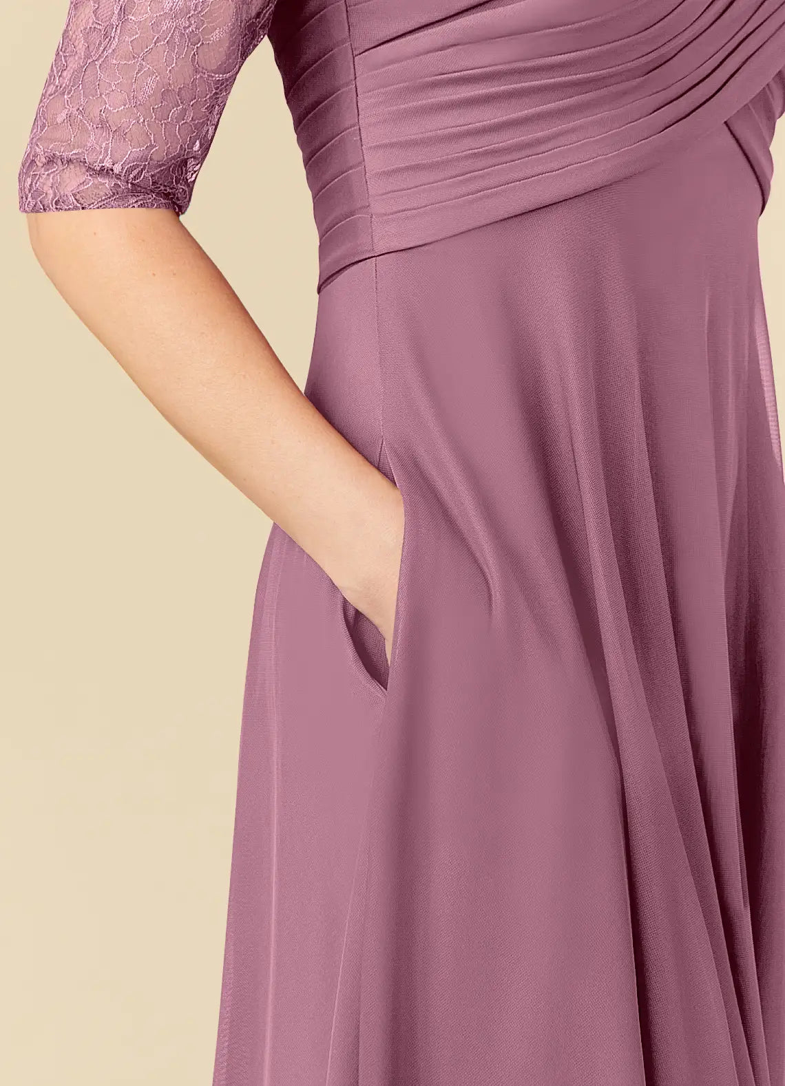 Chic A-Line Scoop Neck Three-Quarter Sleeve Back Zip Tea-Length Mother of the Bride Dress