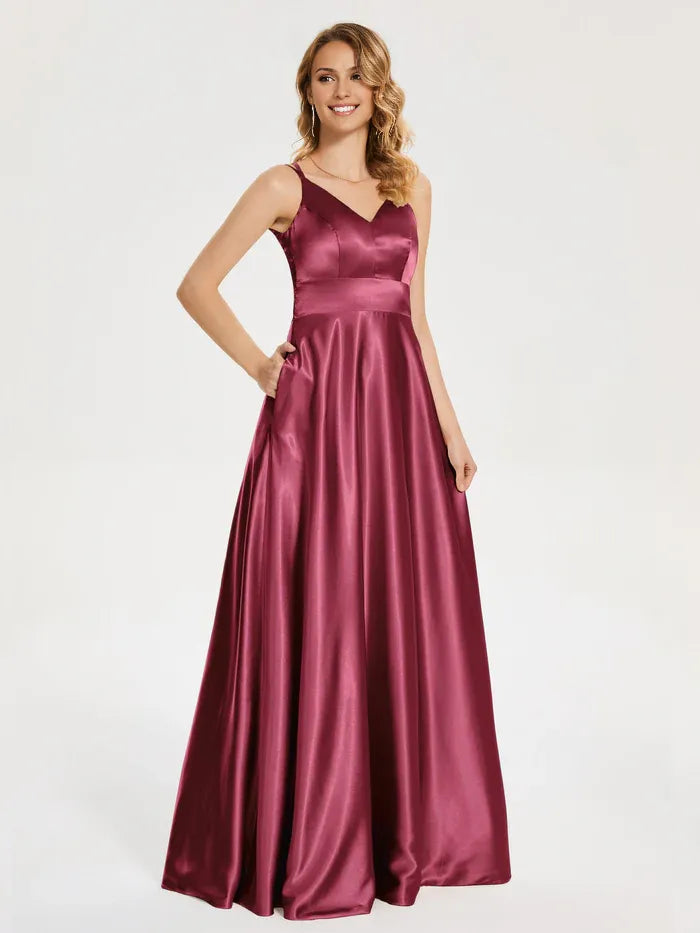 Chic A-Line Spaghetti Straps Sleeveless Zipper Up Floor-Length Prom Dress