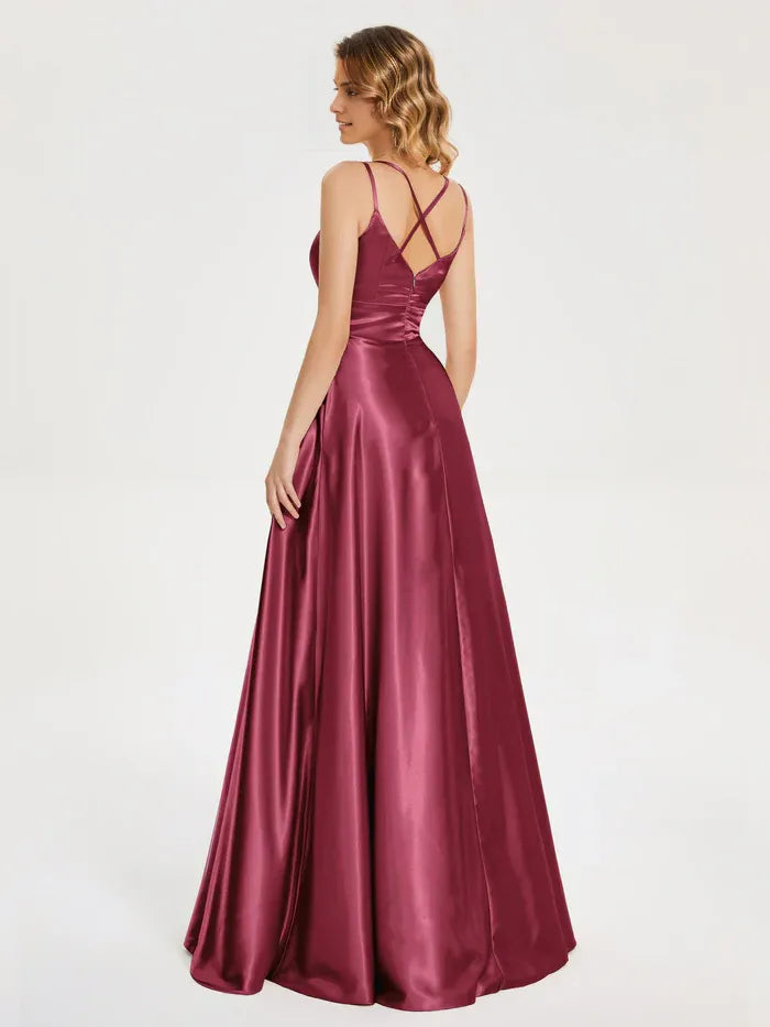 Chic A-Line Spaghetti Straps Sleeveless Zipper Up Floor-Length Prom Dress