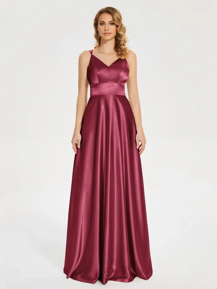 Chic A-Line Spaghetti Straps Sleeveless Zipper Up Floor-Length Prom Dress