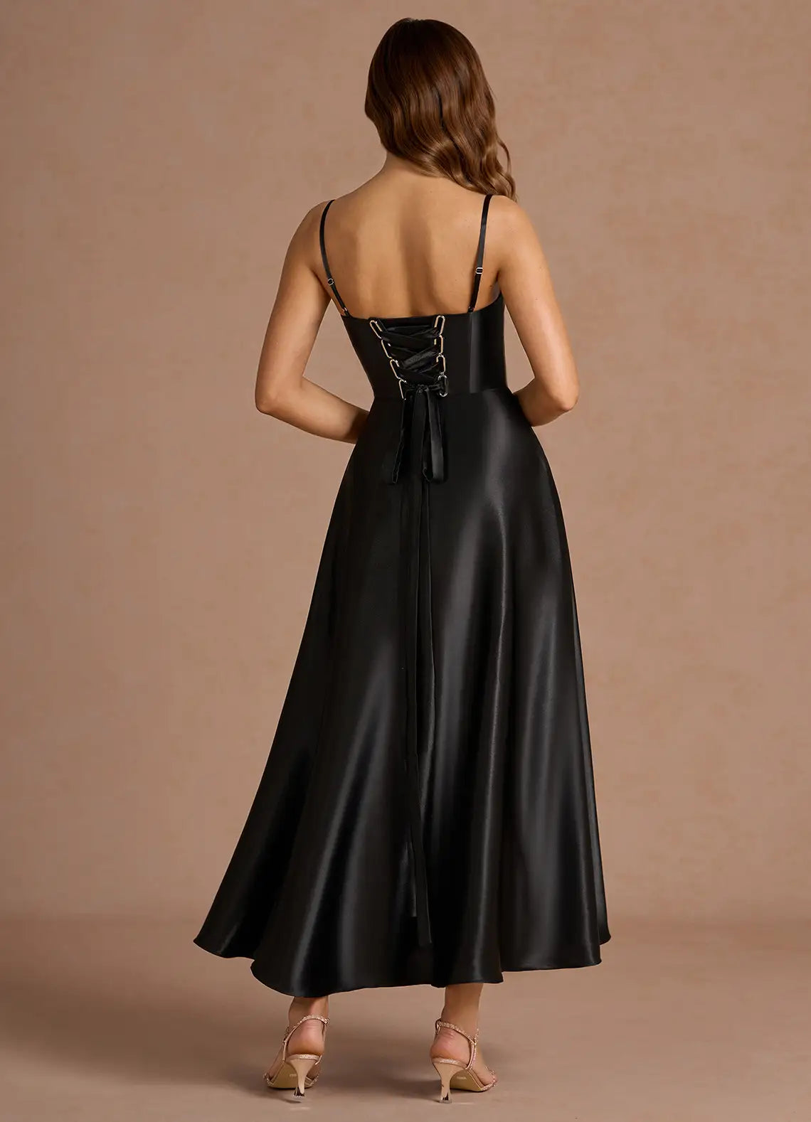 Chic A-Line Square Neck Sleeveless Lace-Up Ankle-Length Evening Dress