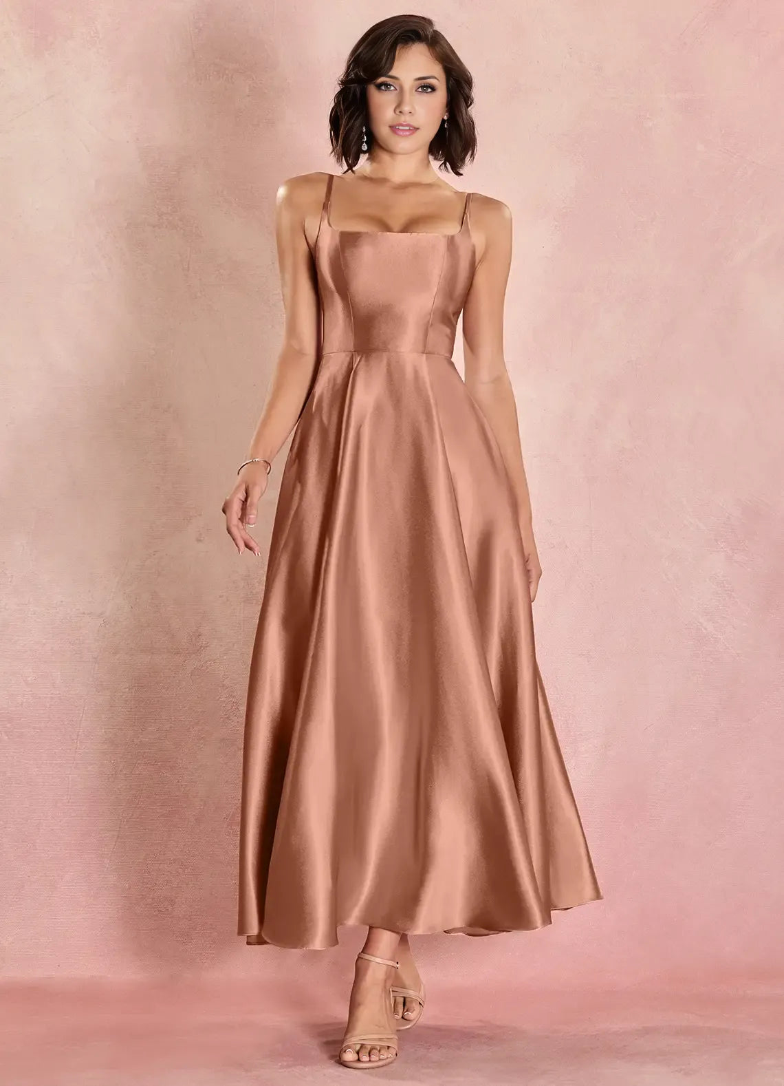 Chic A-Line Square Neck Sleeveless Lace-Up Ankle-Length Evening Dress