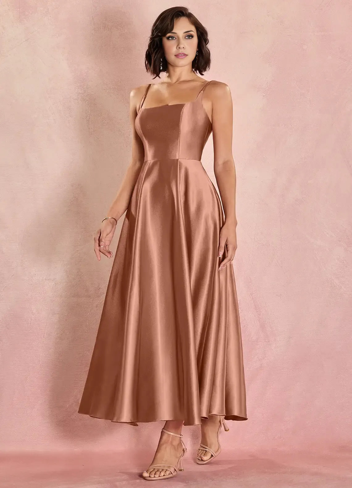 Chic A-Line Square Neck Sleeveless Lace-Up Ankle-Length Evening Dress