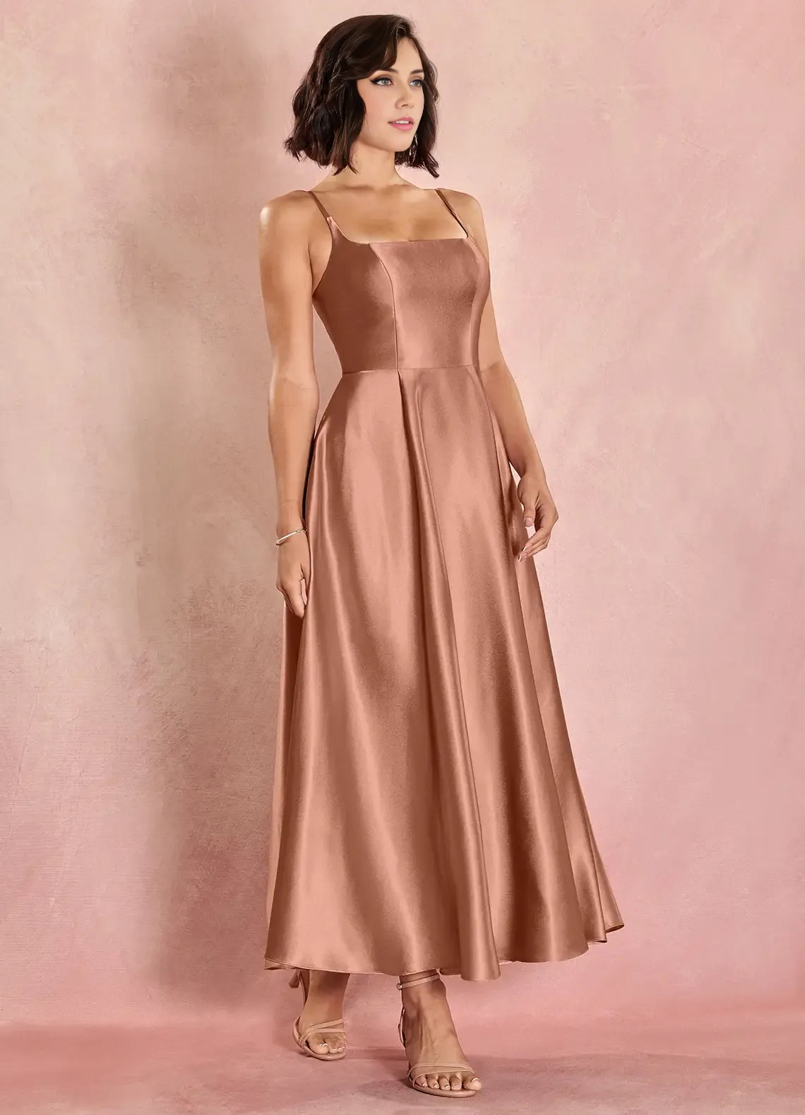 Chic A-Line Square Neck Sleeveless Lace-Up Ankle-Length Evening Dress