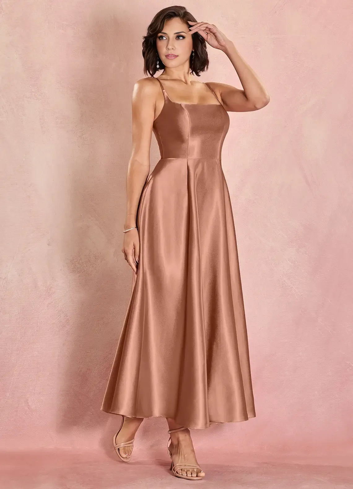 Chic A-Line Square Neck Sleeveless Lace-Up Ankle-Length Evening Dress