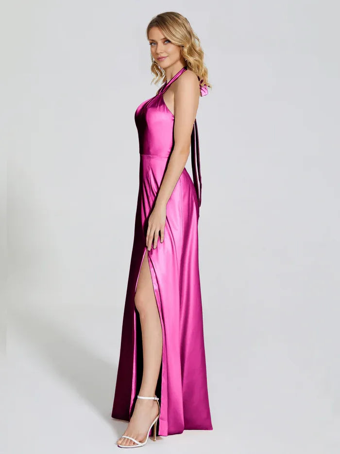 Chic A-line Halter Neck Sleeveless Backless Floor-Length Prom Dress
