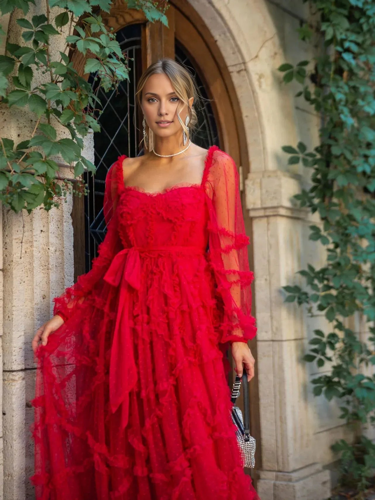 Chic A-line Sweetheart Neck Long Sleeve Zipper Up Floor-Length Prom Dress