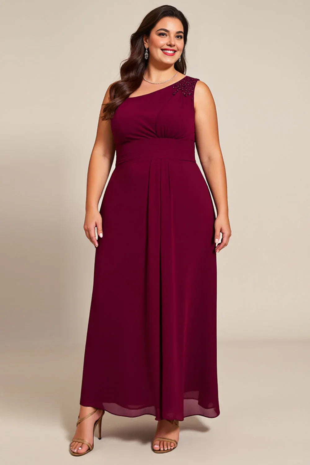 Chic A Line Asymmetrical Neck Sleeveless Zipper Up Ankle-Length Plus Size Mother of the Bride Dress