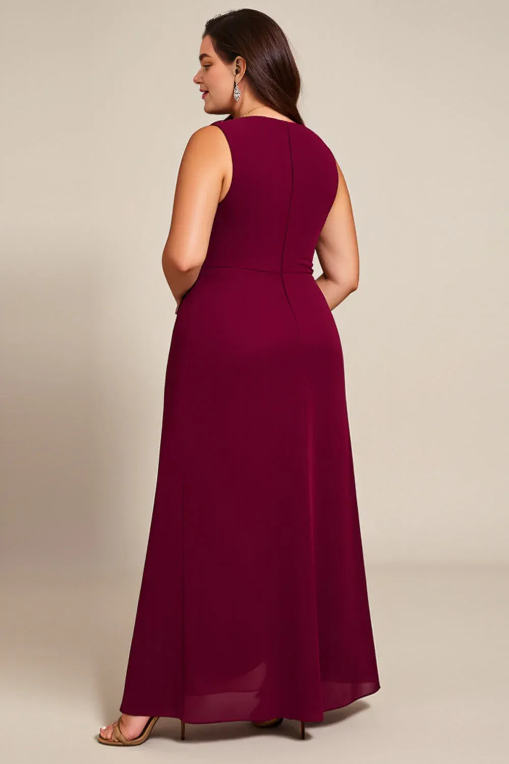 Chic A Line Asymmetrical Neck Sleeveless Zipper Up Ankle-Length Plus Size Mother of the Bride Dress