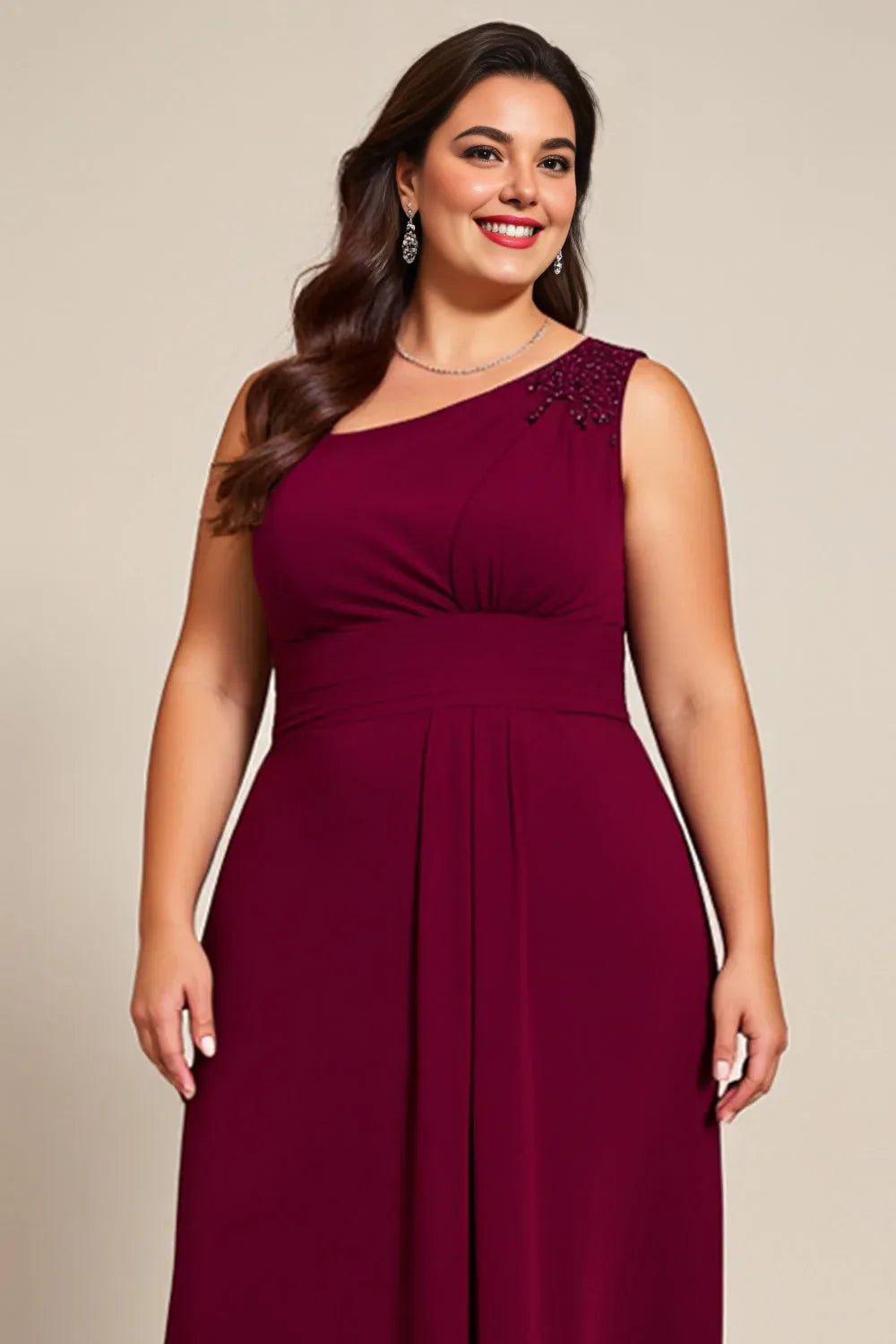 Chic A Line Asymmetrical Neck Sleeveless Zipper Up Ankle-Length Plus Size Mother of the Bride Dress