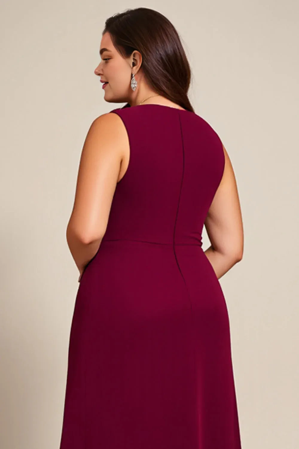 Chic A Line Asymmetrical Neck Sleeveless Zipper Up Ankle-Length Plus Size Mother of the Bride Dress
