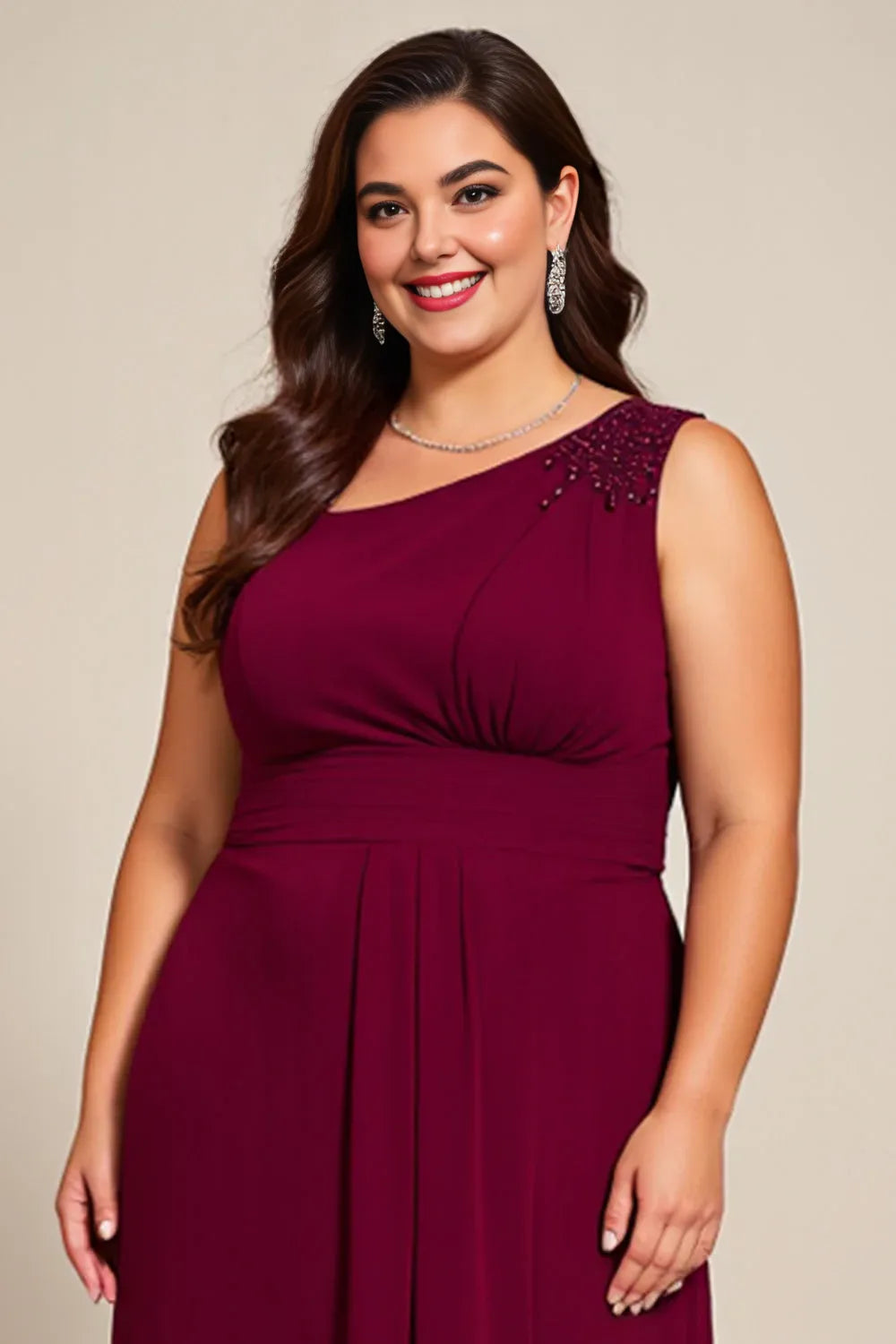 Chic A Line Asymmetrical Neck Sleeveless Zipper Up Ankle-Length Plus Size Mother of the Bride Dress