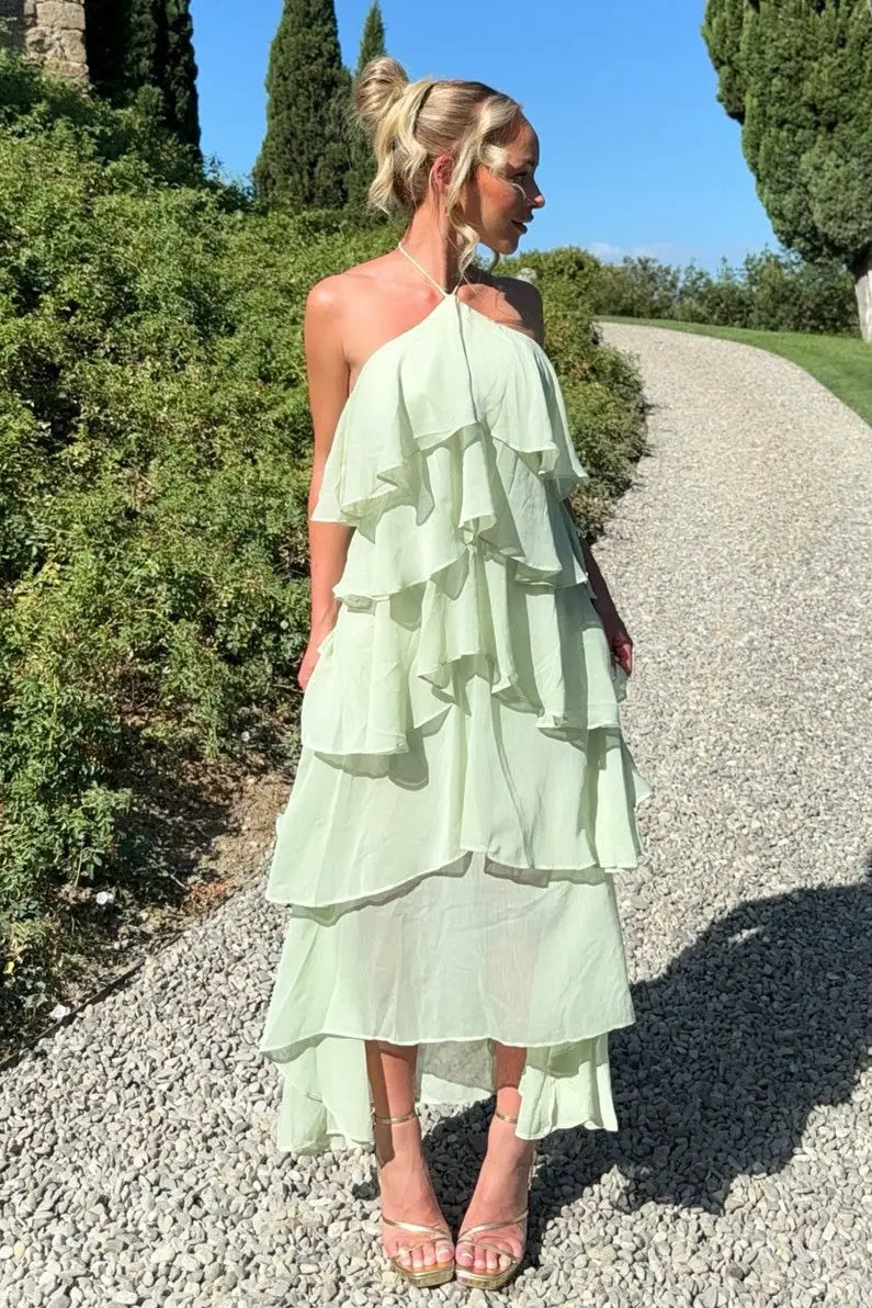 Chic A Line Halter Neck Sleeveless Lace Up Floor-Length Prom Dress