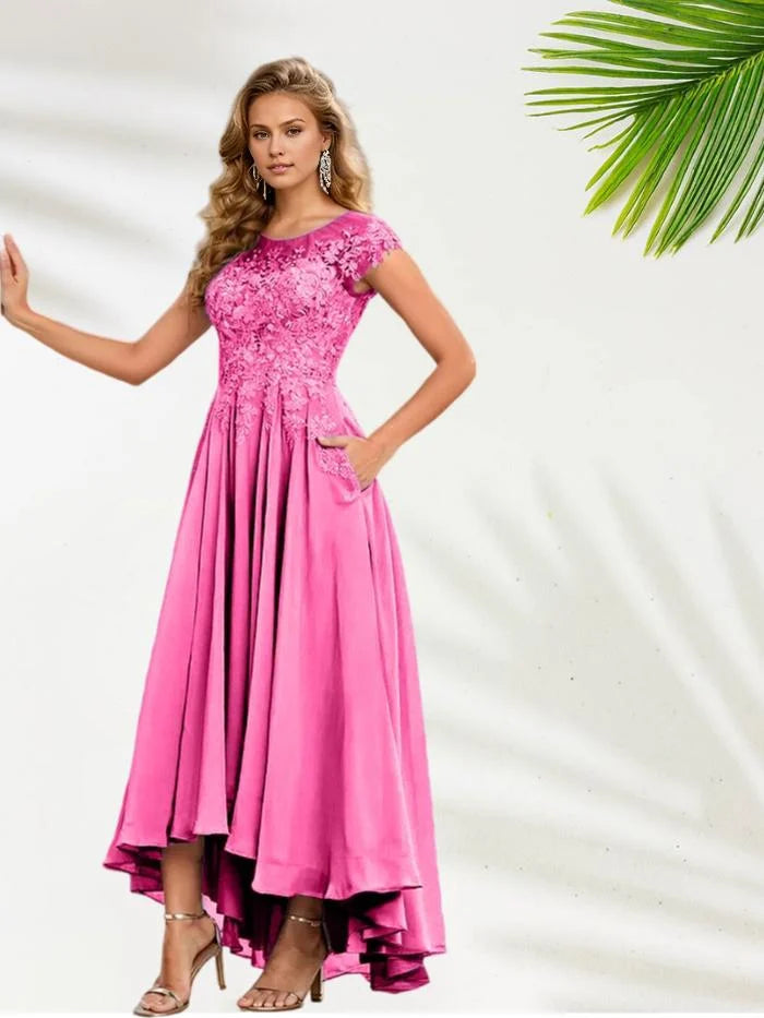 Chic A Line Illusion Neck Cap Sleeves Chiffon Floor-Length Mother of the Bride Dress