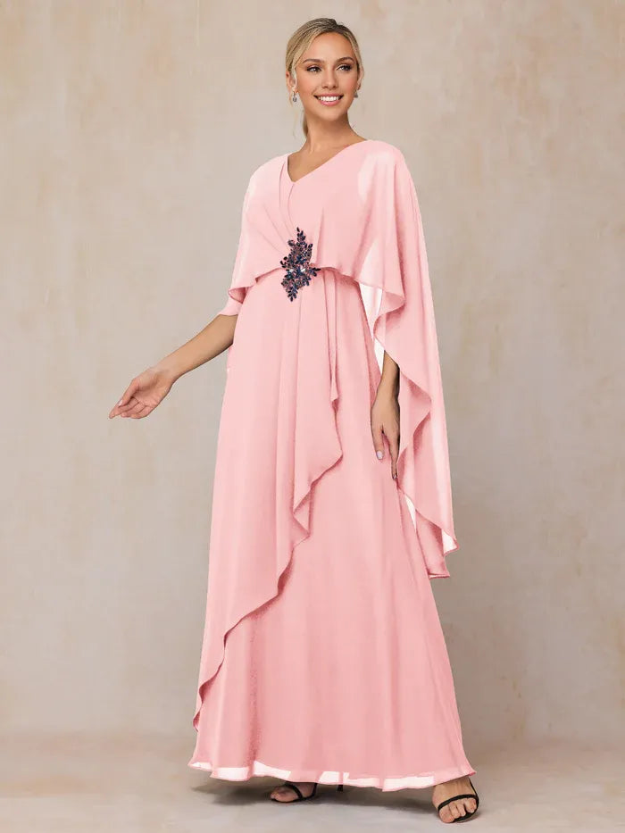 Chic A Line V-neck Sleeveless Chiffon Floor-Length Mother of the Bride Dress