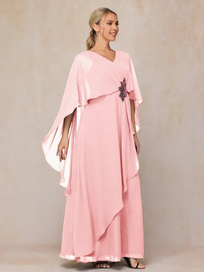 Chic A Line V-neck Sleeveless Chiffon Floor-Length Mother of the Bride Dress