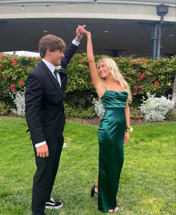 Chic Cowl Neck Spaghetti Strap Sleeveless Satin Maxi Prom Dress
