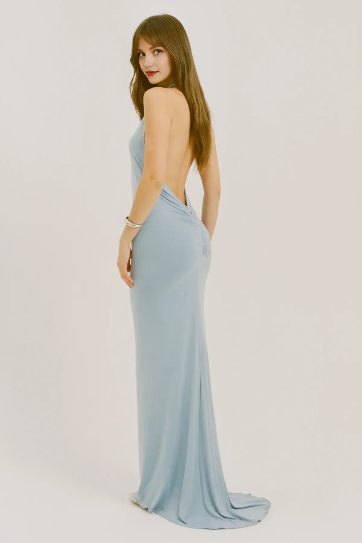 Chic Mermaid Halter Sleeveless Backless Floor Length Evening Dress