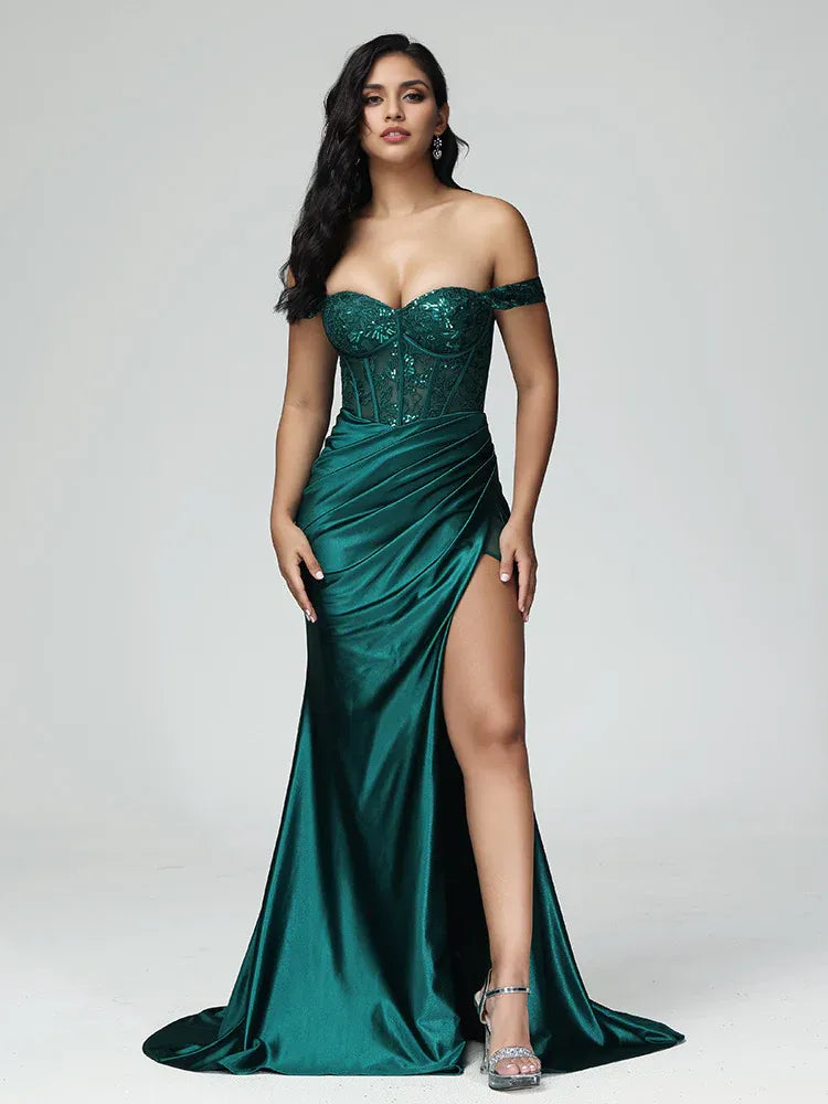 Chic Mermaid Off The Shoulder Sleeveless Zipper Back Sweep Train Prom Dress