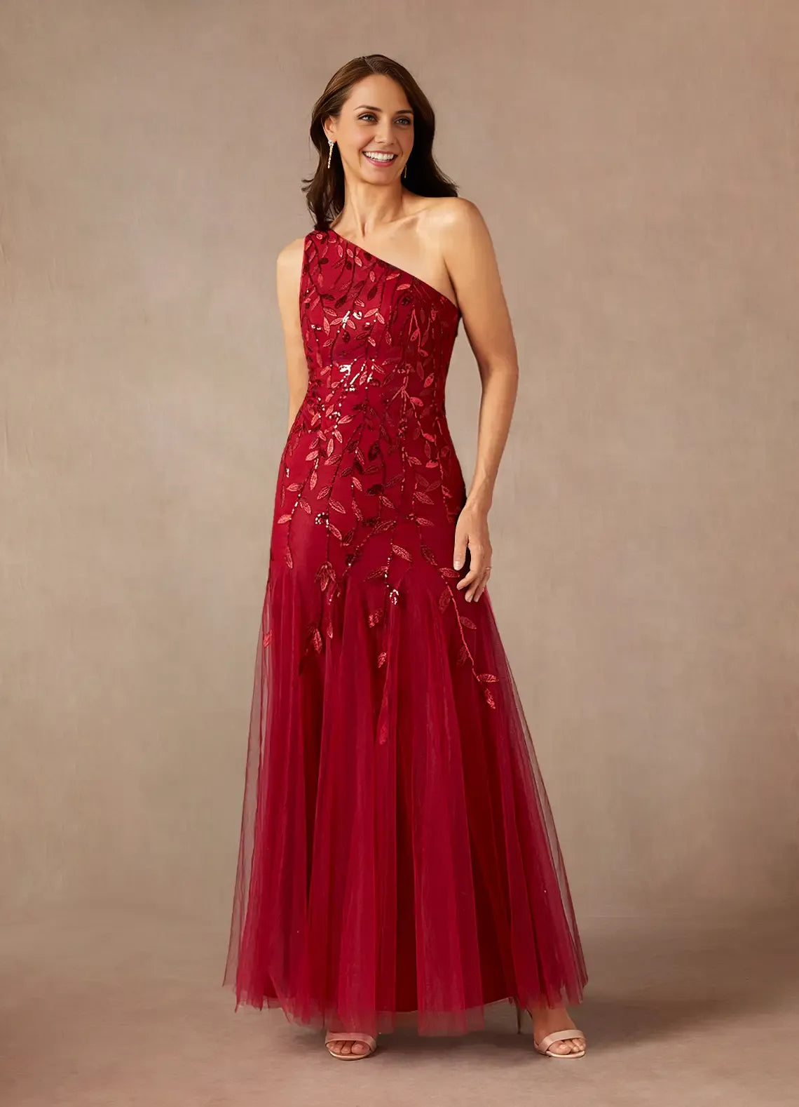 Chic Mermaid One-Shoulder Sleeveless Side Zip Floor-Length Mother of the Bride Dress