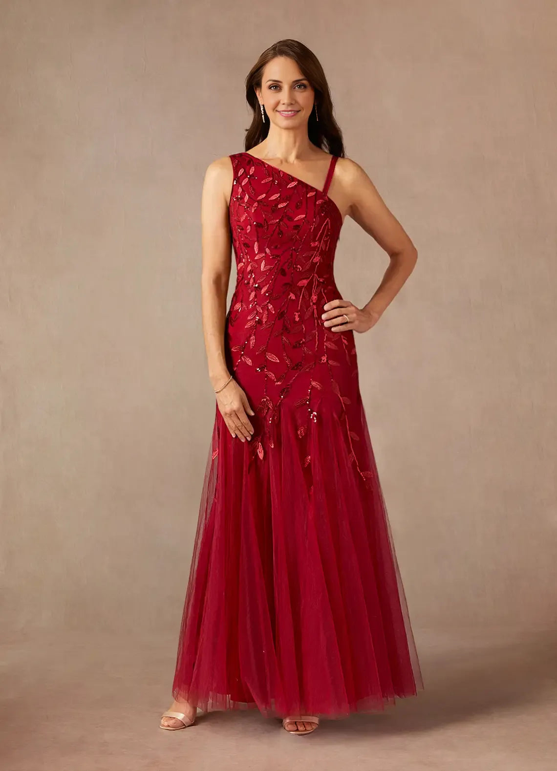 Chic Mermaid One-Shoulder Sleeveless Side Zip Floor-Length Mother of the Bride Dress