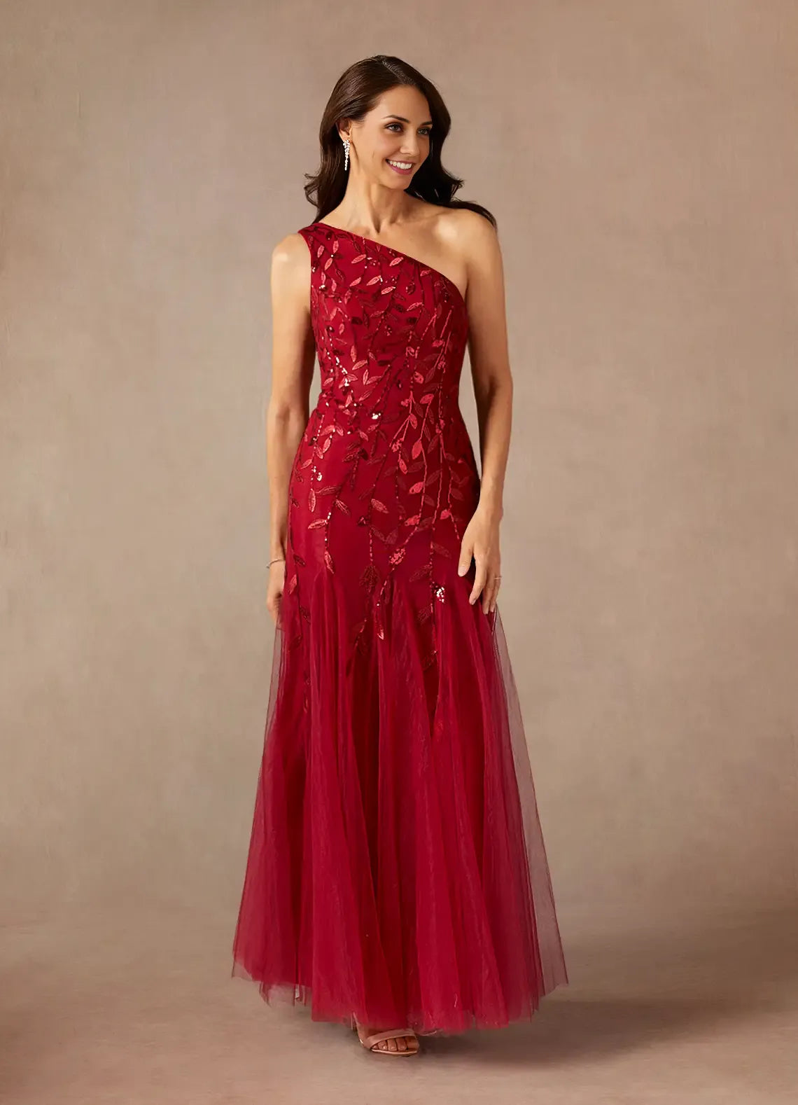 Chic Mermaid One-Shoulder Sleeveless Side Zip Floor-Length Mother of the Bride Dress