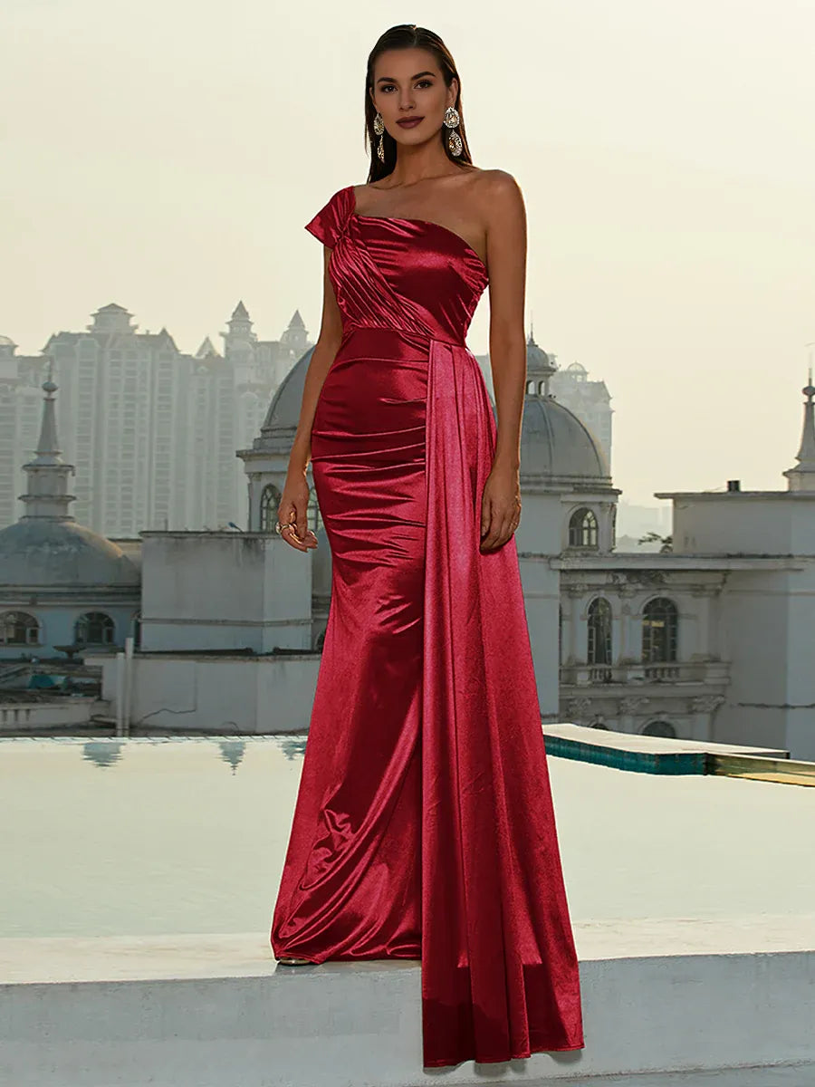 Chic Mermaid One Shoulder Sleeveless Backless Floor-Length Prom Dress