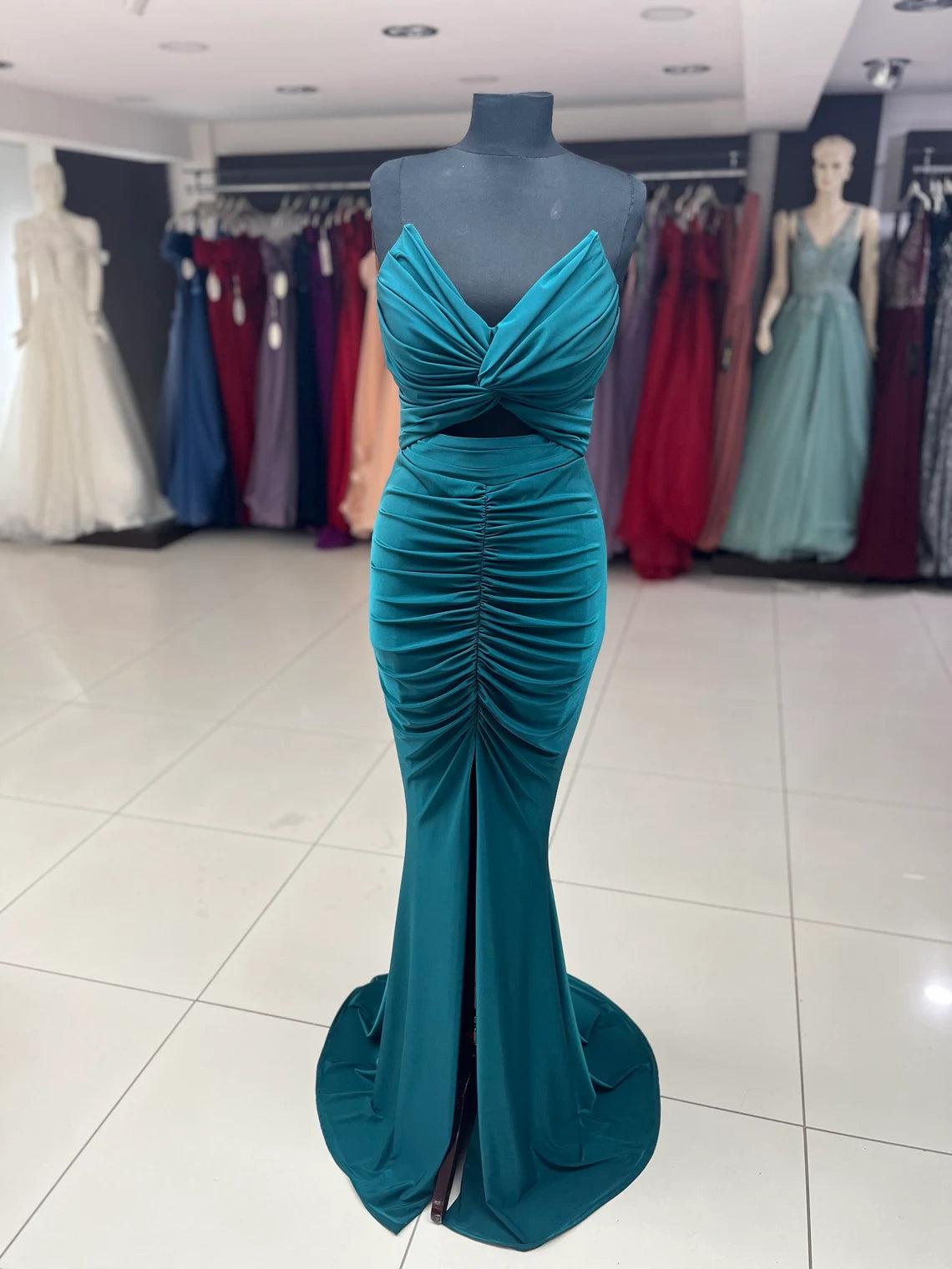 Vestido elegante de fiesta de graduación de sirena, sin mangas, con hombros descubiertos y largo hasta los tobillos 