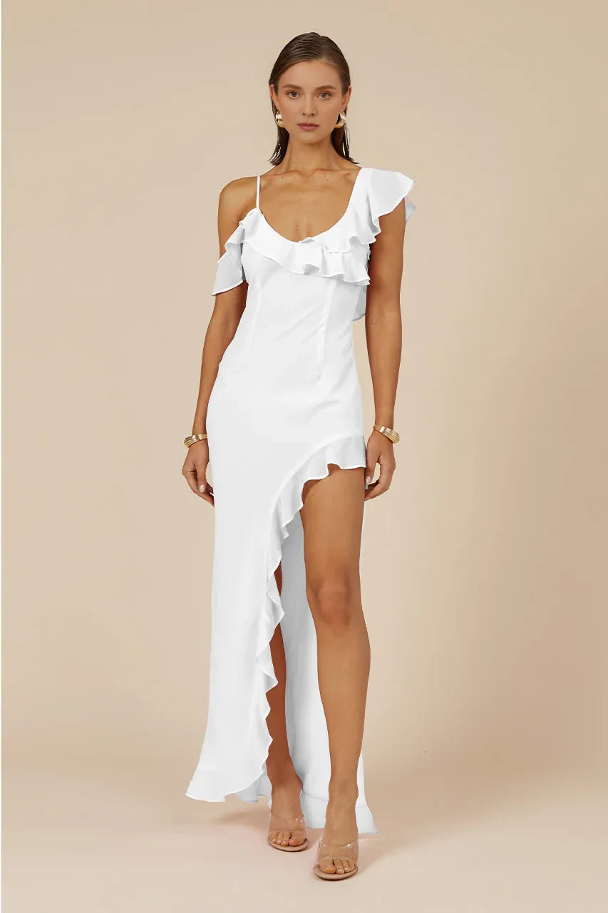 Chic Sheath/Column U Neck Sleeveless Ruffles Floor-Length Prom Dress
