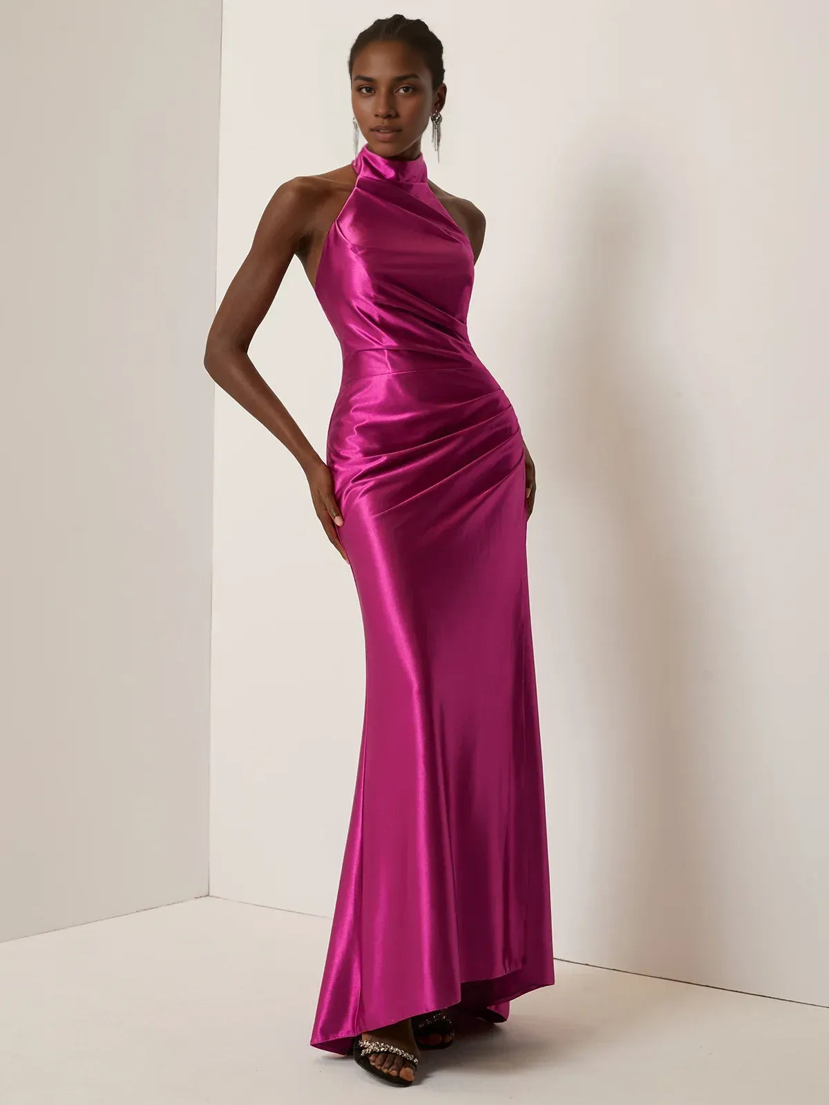 Chic Sheath Halter Neck Sleeveless Lace Up Floor-Length Evening Dress