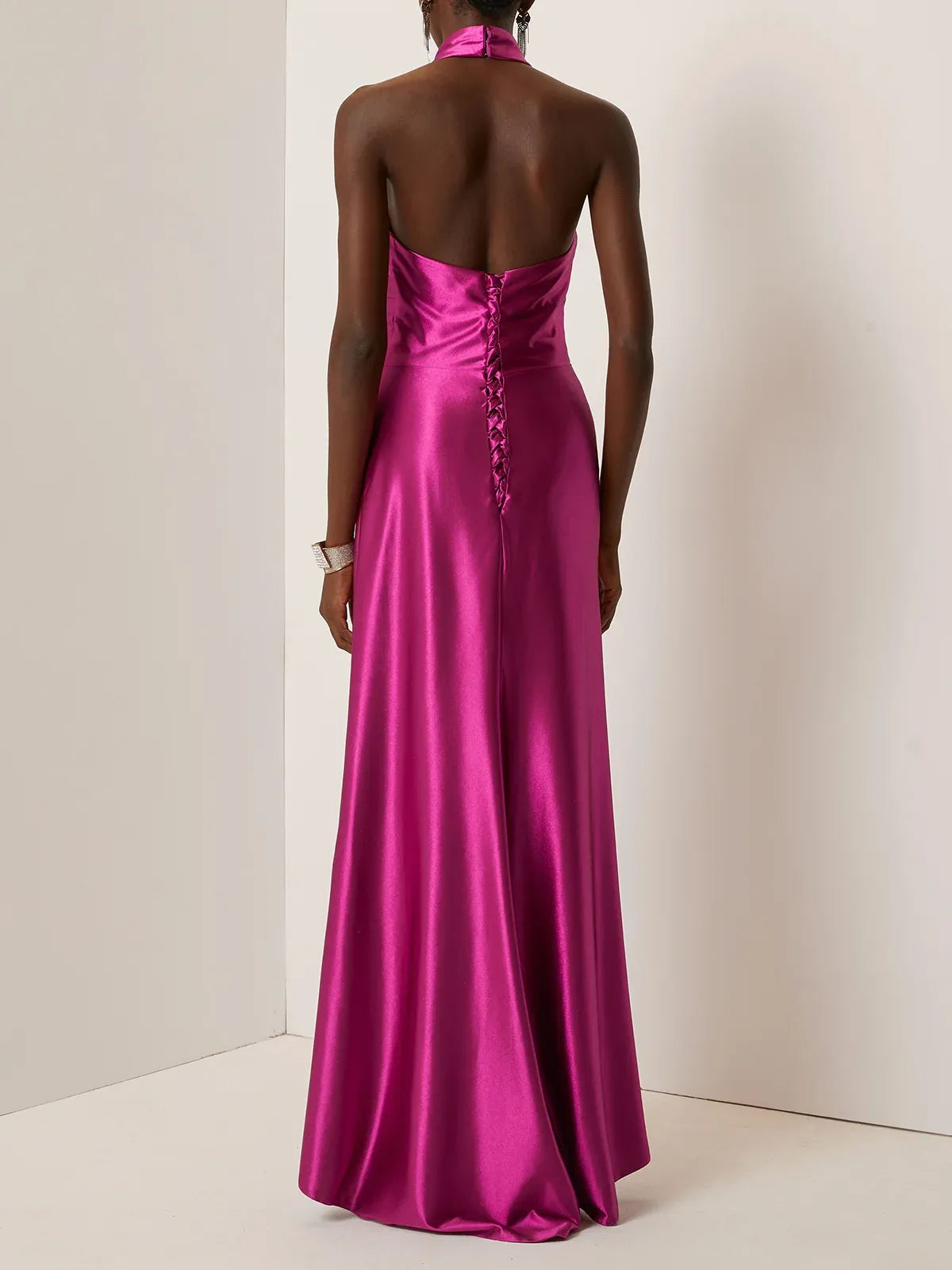 Chic Sheath Halter Neck Sleeveless Lace Up Floor-Length Evening Dress