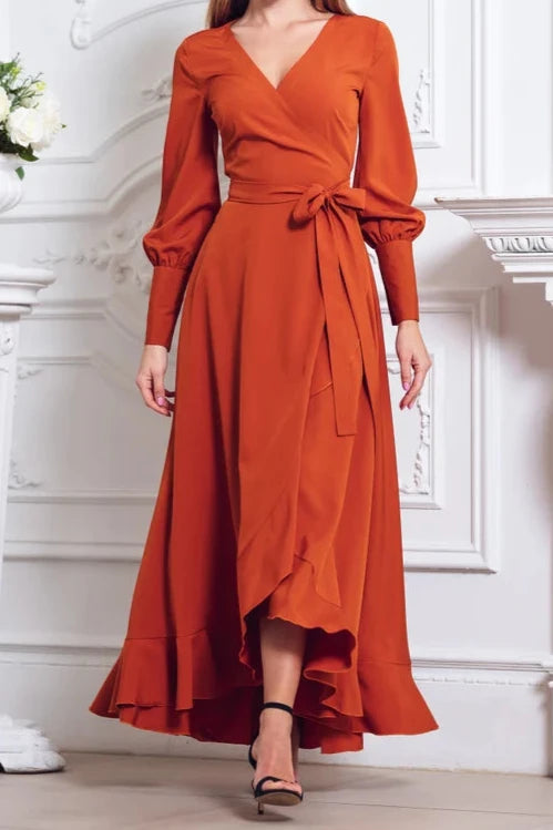 Chic V Neck Ankle Length A-line Long Sleeves Bridesmaid Party Prom Evening Dress