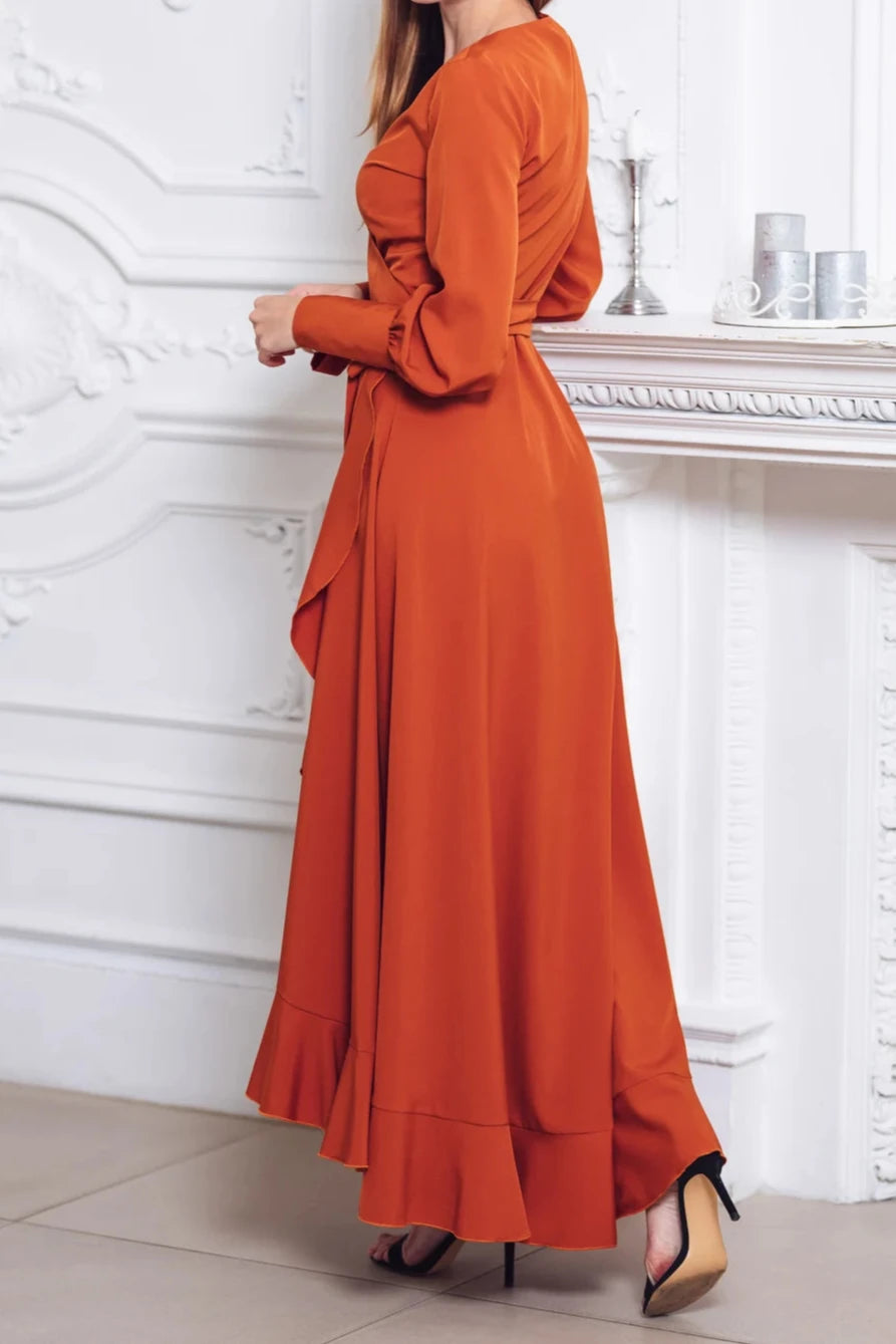 Chic V Neck Ankle Length A-line Long Sleeves Bridesmaid Party Prom Evening Dress