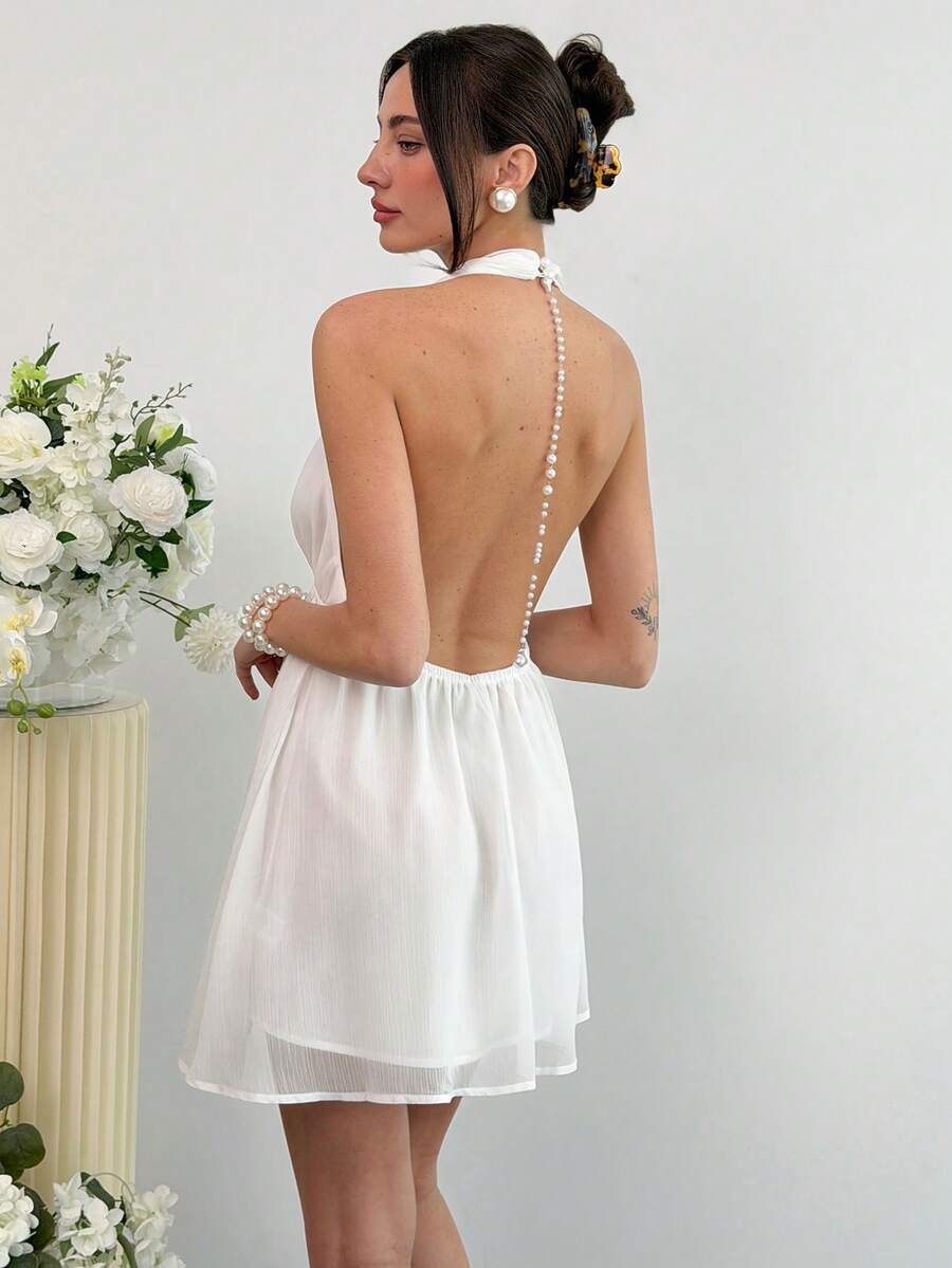 Chic A-Line Halter Ruched Backless White Mini Homecoming Dress For Women