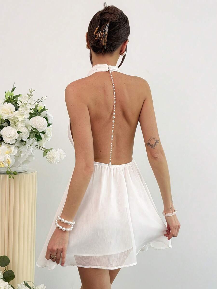 Chic A-Line Halter Ruched Backless White Mini Homecoming Dress For Women