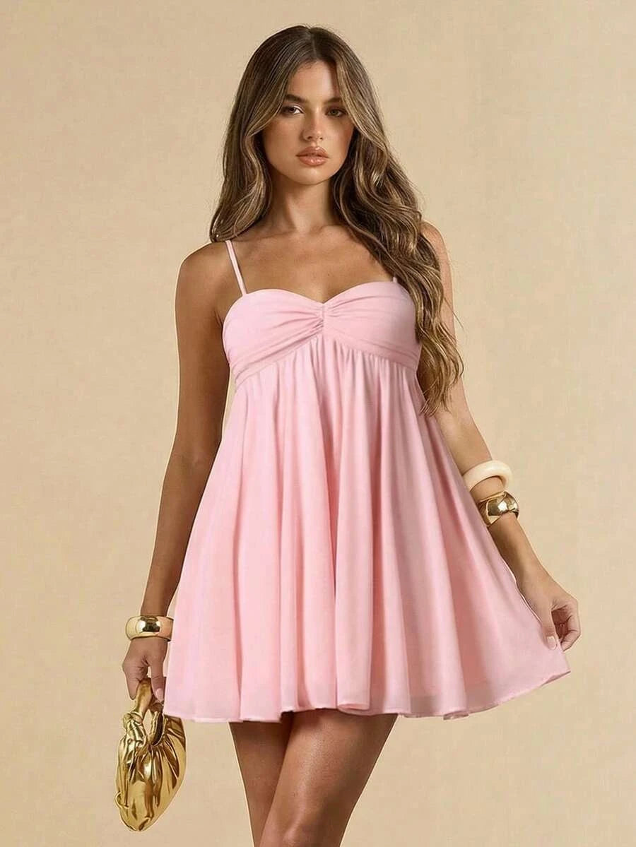 Chic A-Line Sweetheart Spaghetti Straps Ruched Pink Mini Homecoming Dress