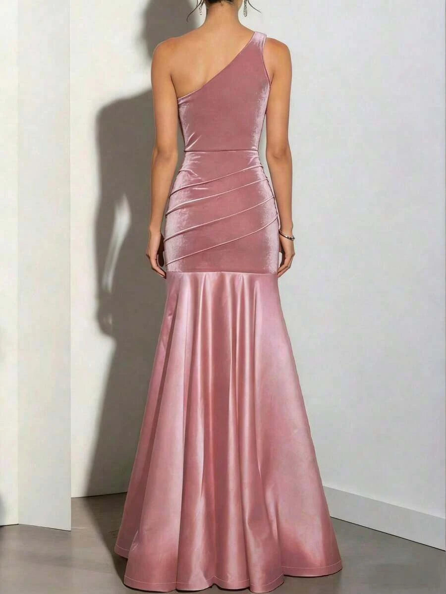 Chic Mermaid One-Shoulder Ruched Dusty Rose Floor-Length Prom Dress For Women